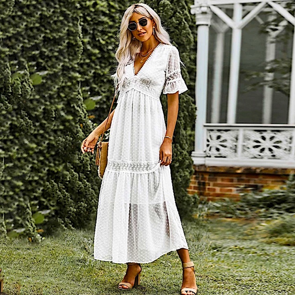 White Lace Maxi Dress - Picture 8 of 14